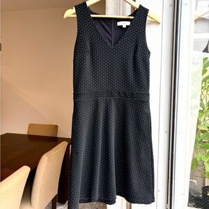 LOFT Sleeveless Knit Black A-line Midi Dress with white Dots